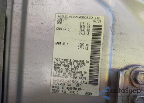 2009 Nissan Maxima 3.5 S z USA, uszkodzony, nr VIN 1N4AA51E59C860454